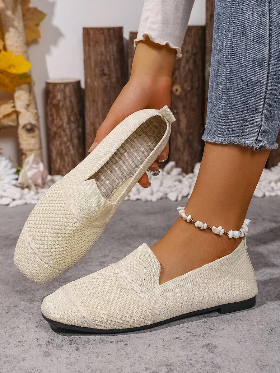 Women's Everyday Knitted Loafers – Comfortable Breathable Square Toe Flats