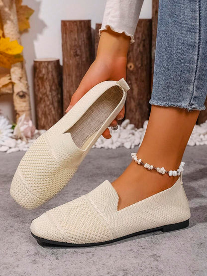 Women's Everyday Knitted Loafers – Comfortable Breathable Square Toe Flats