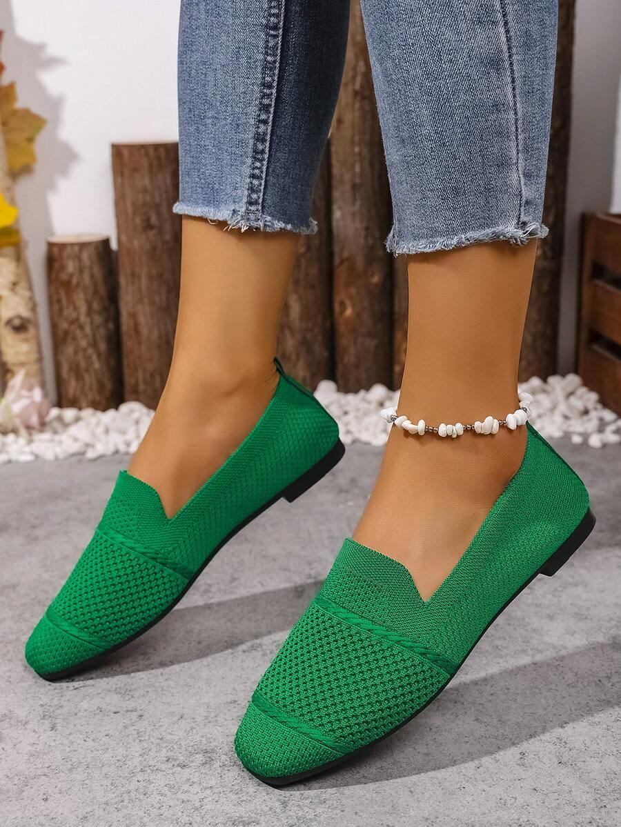 Women's Everyday Knitted Loafers – Comfortable Breathable Square Toe Flats