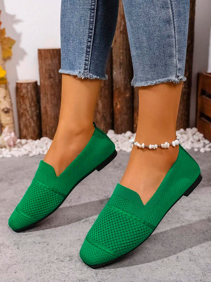 Women's Everyday Knitted Loafers – Comfortable Breathable Square Toe Flats