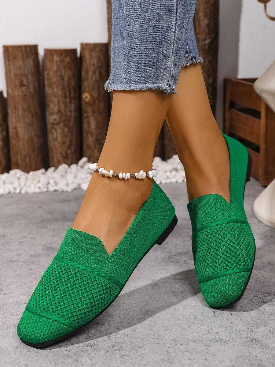 Women's Everyday Knitted Loafers – Comfortable Breathable Square Toe Flats