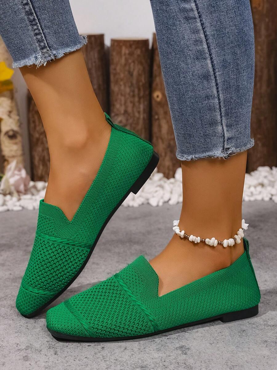 Women's Everyday Knitted Loafers – Comfortable Breathable Square Toe Flats