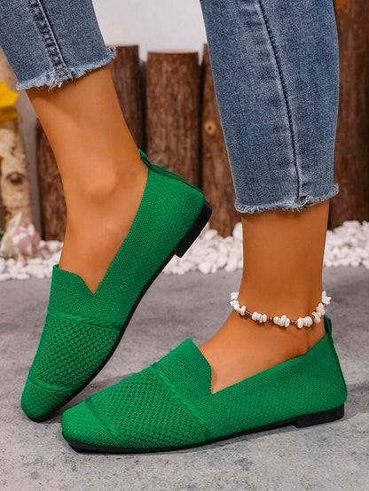 Women's Everyday Knitted Loafers – Comfortable Breathable Square Toe Flats