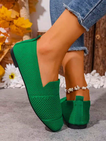 Women's Everyday Knitted Loafers – Comfortable Breathable Square Toe Flats