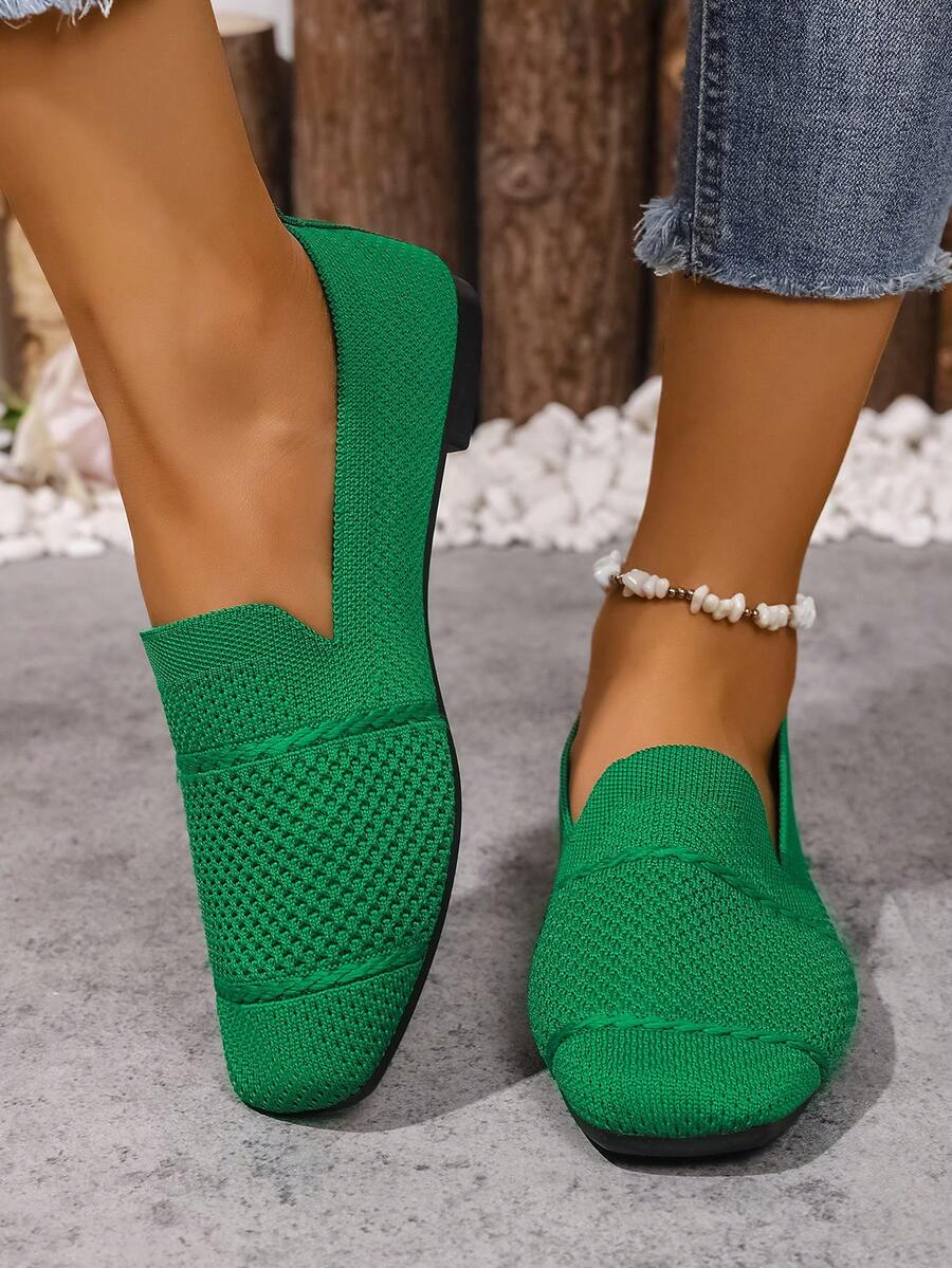 Women's Everyday Knitted Loafers – Comfortable Breathable Square Toe Flats