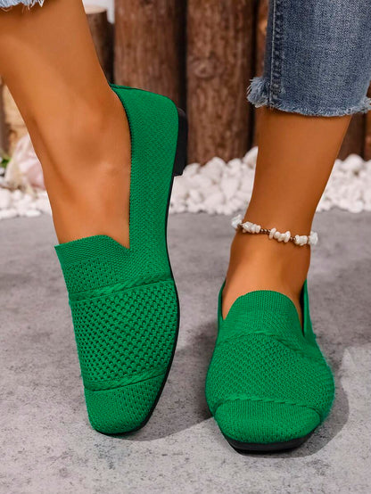 Women's Everyday Knitted Loafers – Comfortable Breathable Square Toe Flats