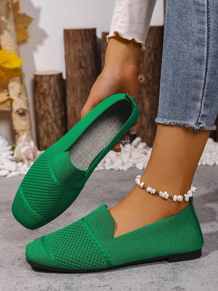 Women's Everyday Knitted Loafers – Comfortable Breathable Square Toe Flats