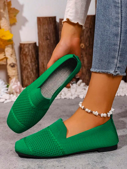 Women's Everyday Knitted Loafers – Comfortable Breathable Square Toe Flats