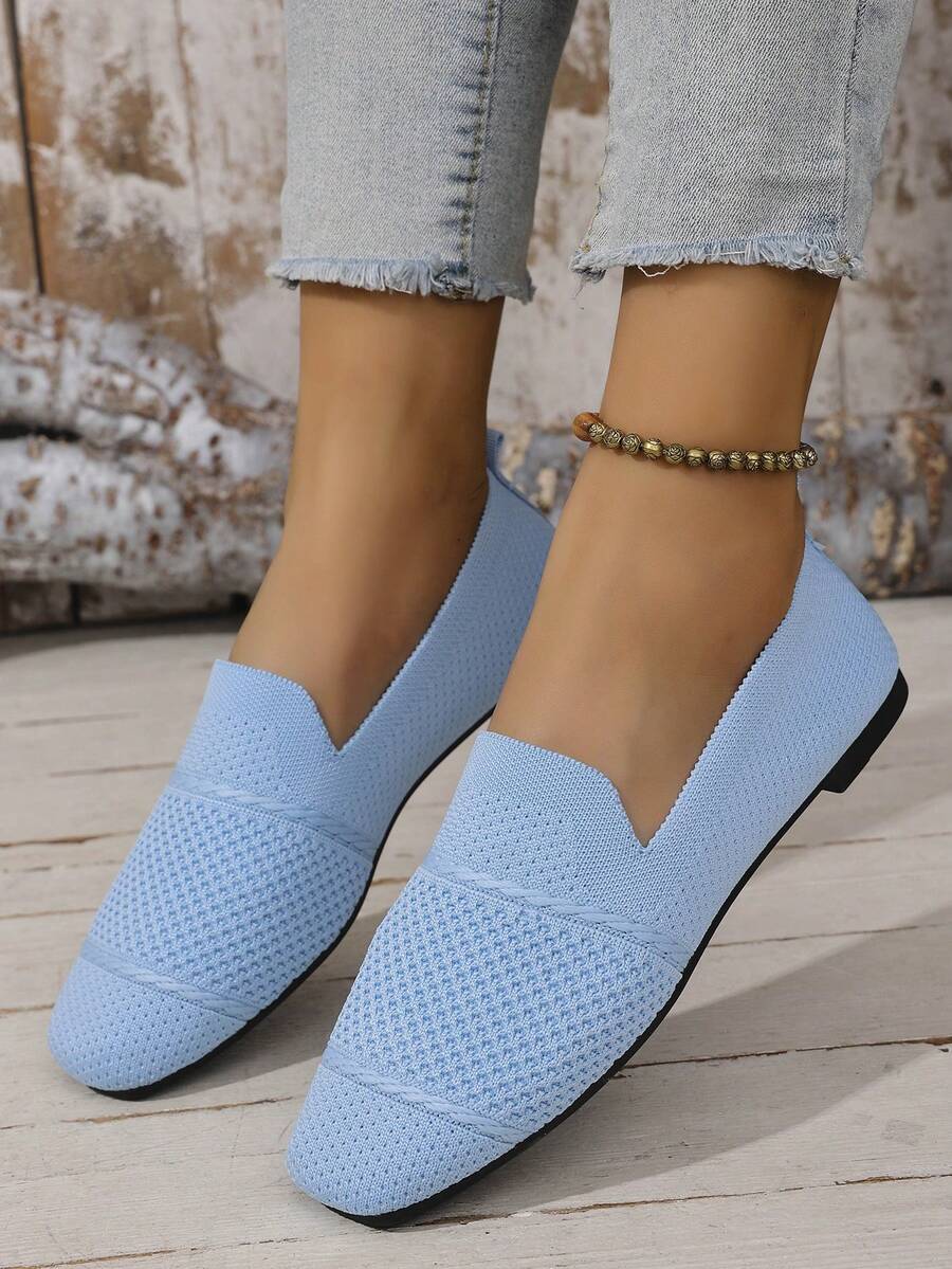 Women's Everyday Knitted Loafers – Comfortable Breathable Square Toe Flats