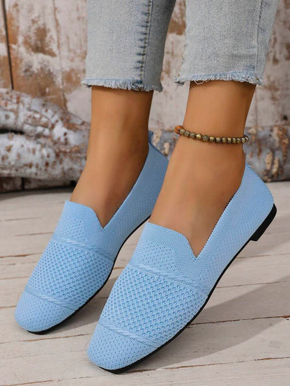 Women's Everyday Knitted Loafers – Comfortable Breathable Square Toe Flats