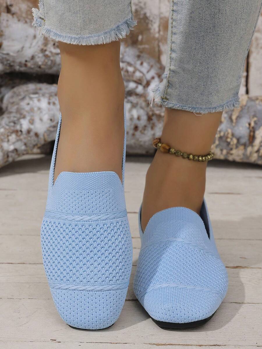 Women's Everyday Knitted Loafers – Comfortable Breathable Square Toe Flats
