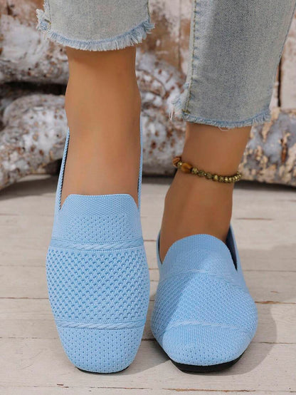 Women's Everyday Knitted Loafers – Comfortable Breathable Square Toe Flats