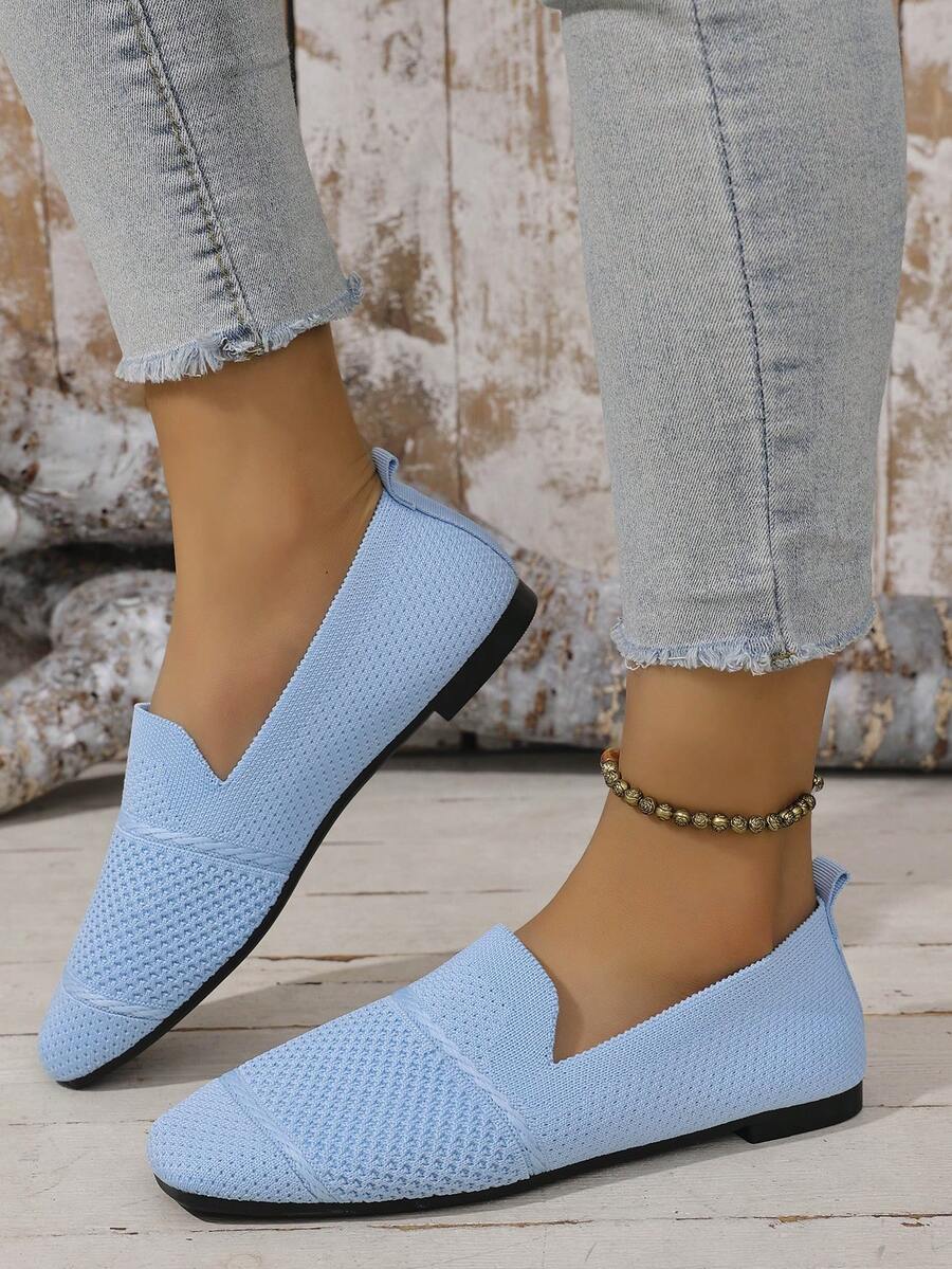 Women's Everyday Knitted Loafers – Comfortable Breathable Square Toe Flats