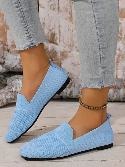 Women's Everyday Knitted Loafers – Comfortable Breathable Square Toe Flats
