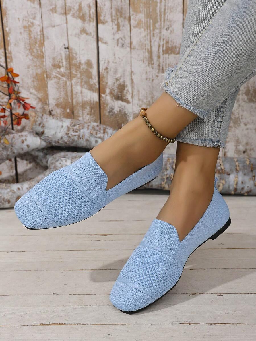 Women's Everyday Knitted Loafers – Comfortable Breathable Square Toe Flats