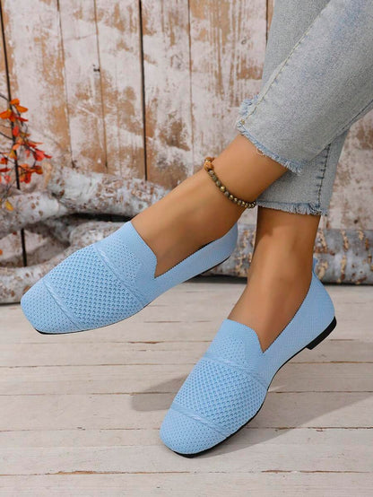 Women's Everyday Knitted Loafers – Comfortable Breathable Square Toe Flats