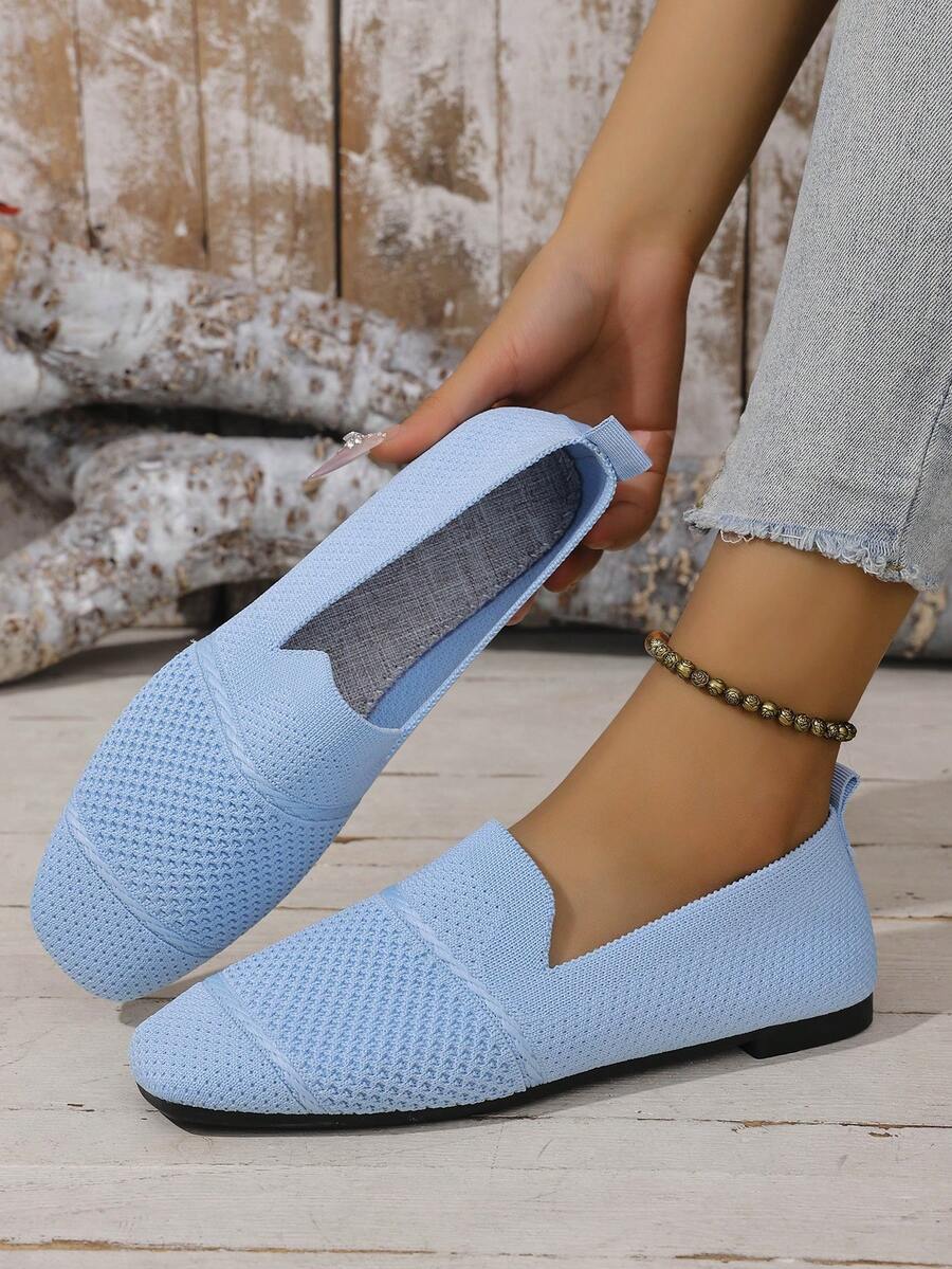 Women's Everyday Knitted Loafers – Comfortable Breathable Square Toe Flats