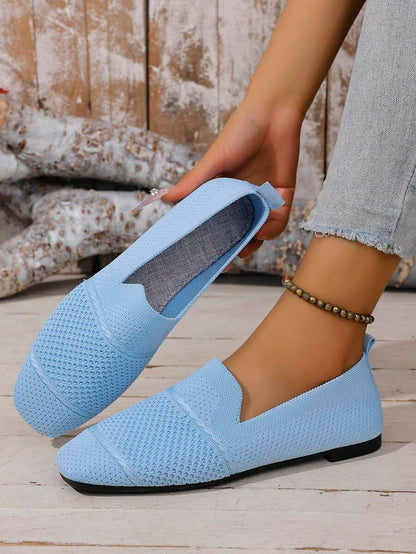Women's Everyday Knitted Loafers – Comfortable Breathable Square Toe Flats