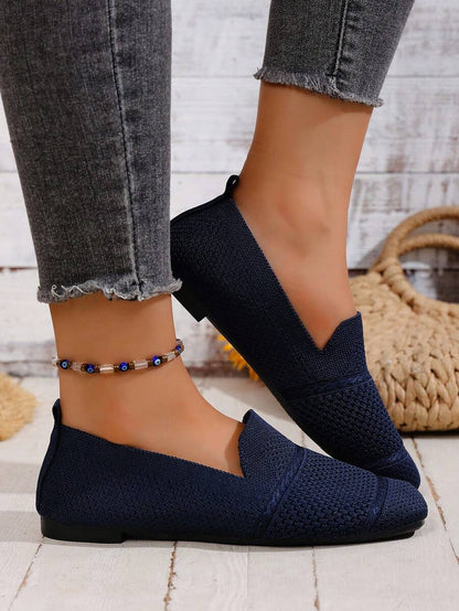 Women's Everyday Knitted Loafers – Comfortable Breathable Square Toe Flats