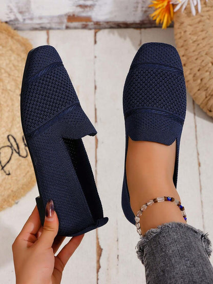 Women's Everyday Knitted Loafers – Comfortable Breathable Square Toe Flats