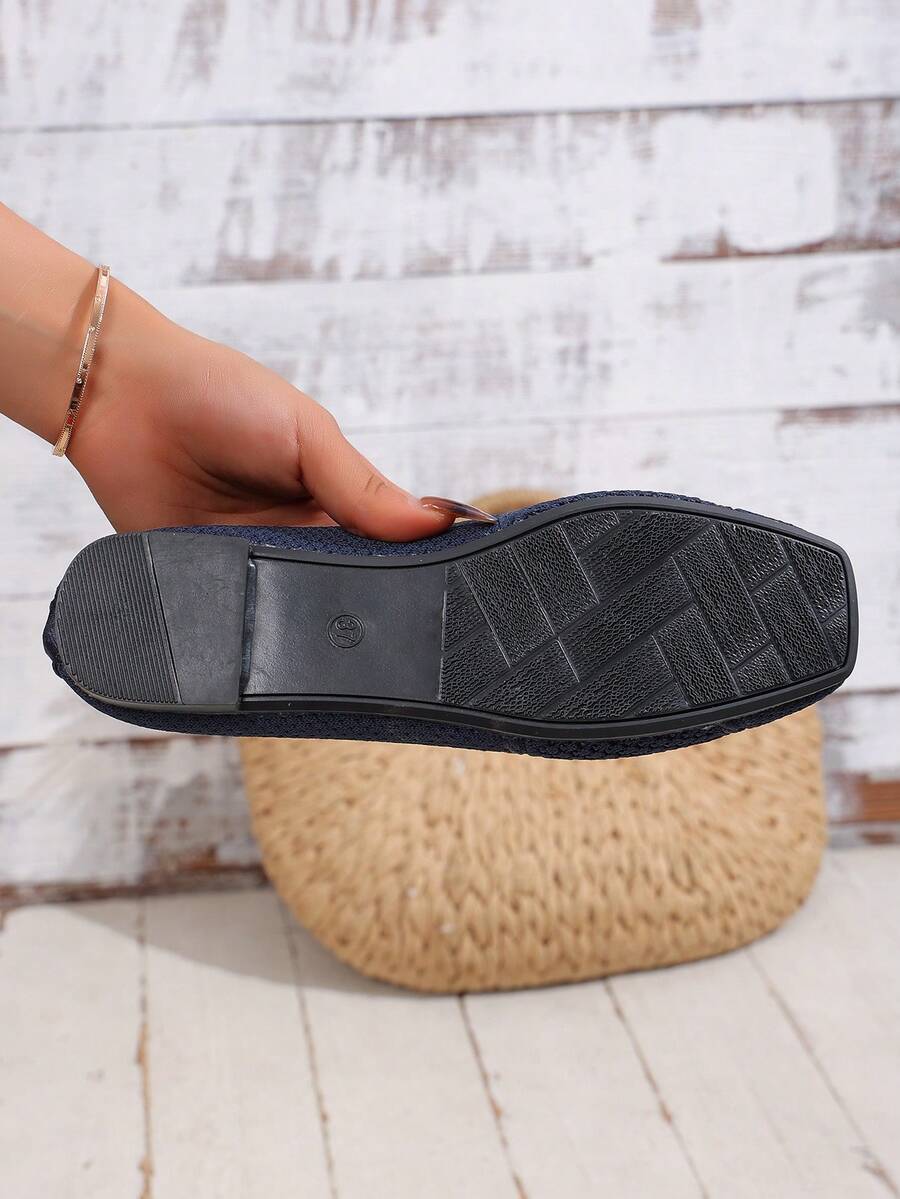 Women's Everyday Knitted Loafers – Comfortable Breathable Square Toe Flats