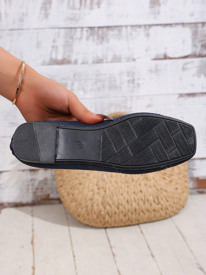 Women's Everyday Knitted Loafers – Comfortable Breathable Square Toe Flats