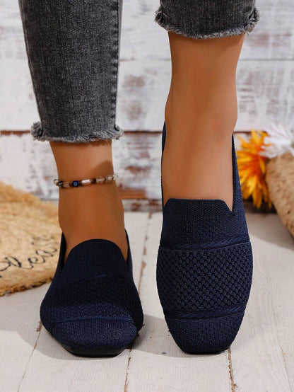 Women's Everyday Knitted Loafers – Comfortable Breathable Square Toe Flats