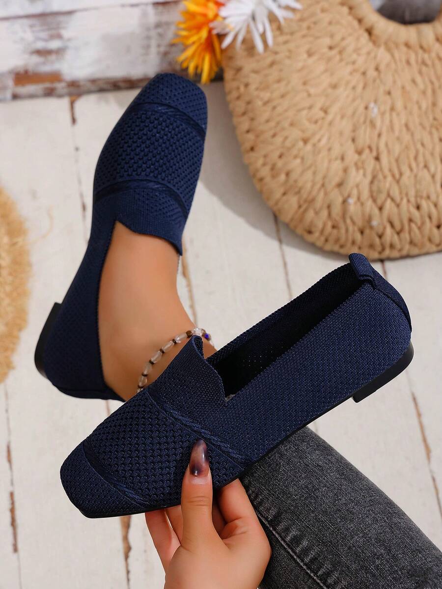 Women's Everyday Knitted Loafers – Comfortable Breathable Square Toe Flats