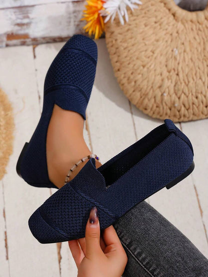 Women's Everyday Knitted Loafers – Comfortable Breathable Square Toe Flats