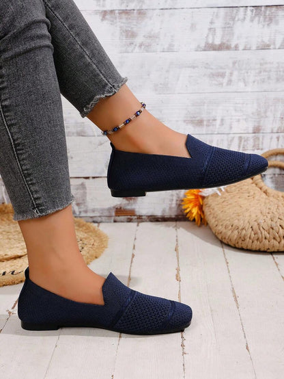 Women's Everyday Knitted Loafers – Comfortable Breathable Square Toe Flats