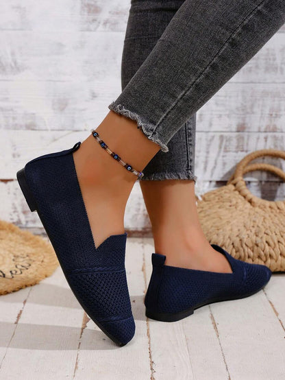 Women's Everyday Knitted Loafers – Comfortable Breathable Square Toe Flats