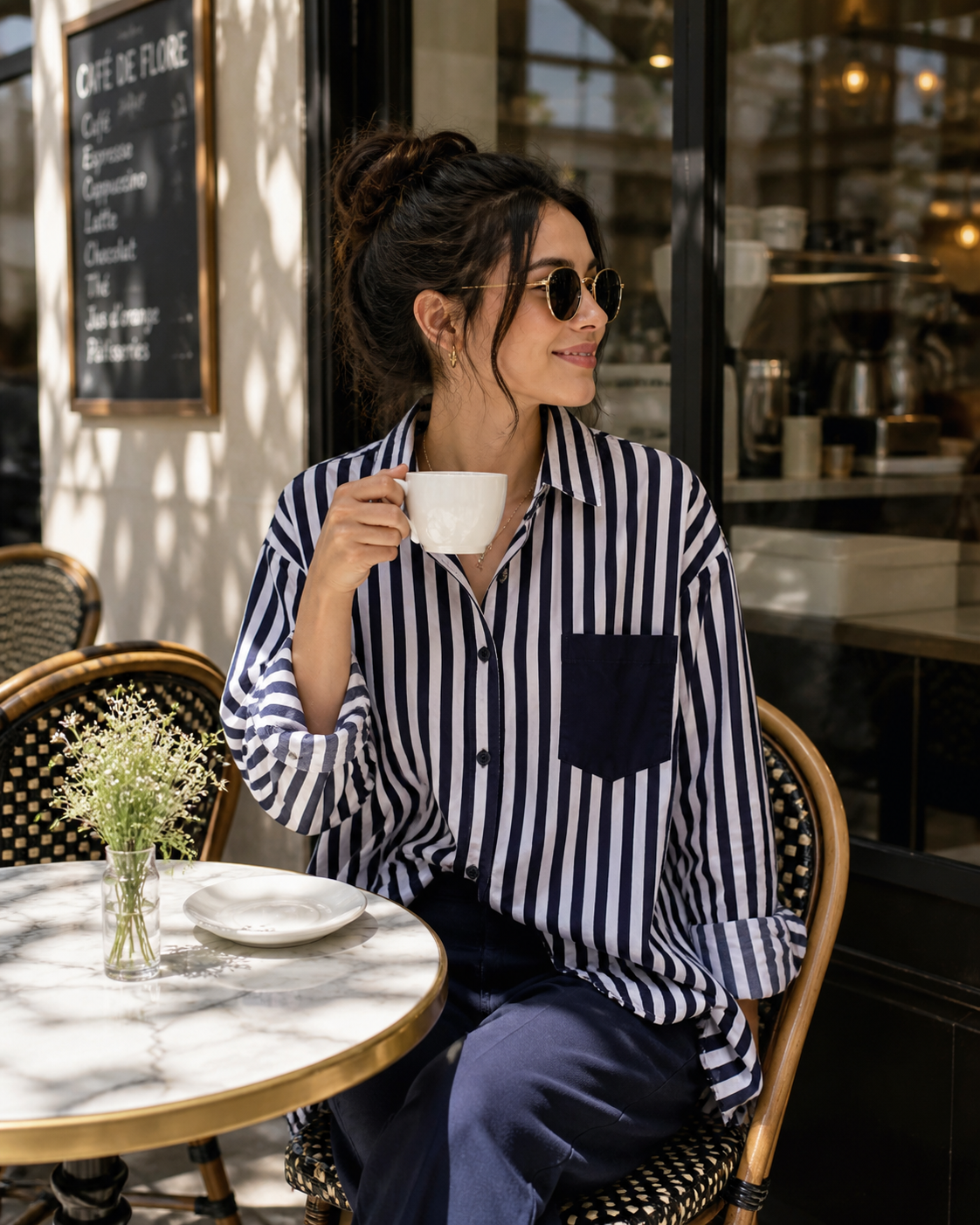 Mariella Aubert Summer New Stripe Set Casual Long Sleeve Pants Two Piece Set