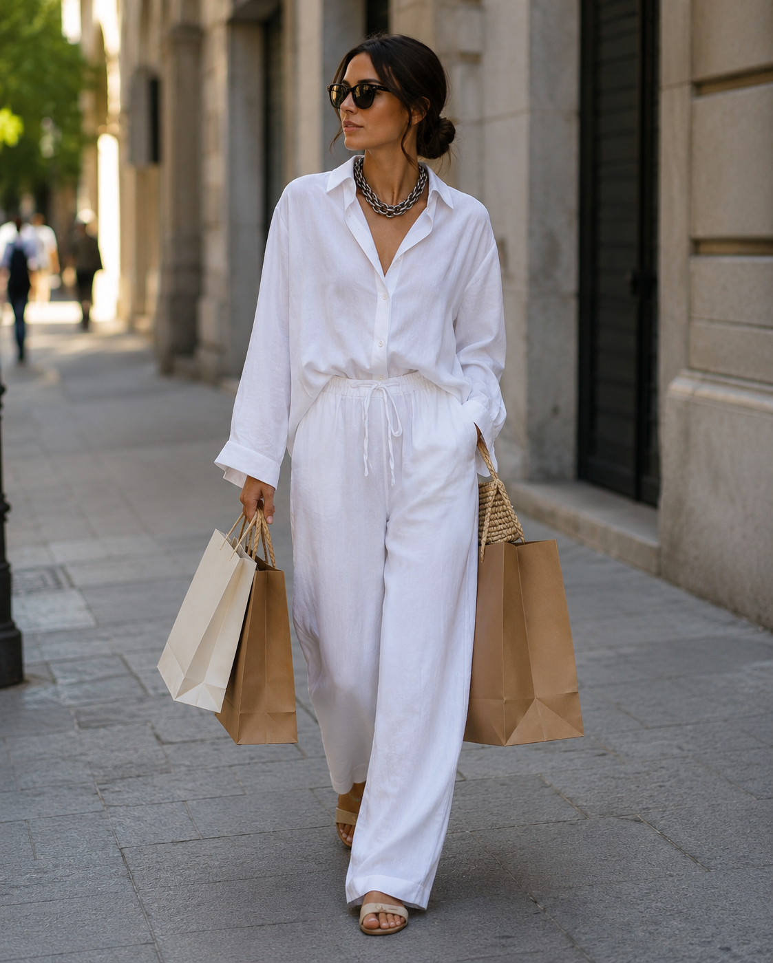 Mariella Aubert Cotton Linen Women Shirt Pants Plus Size Women's Set