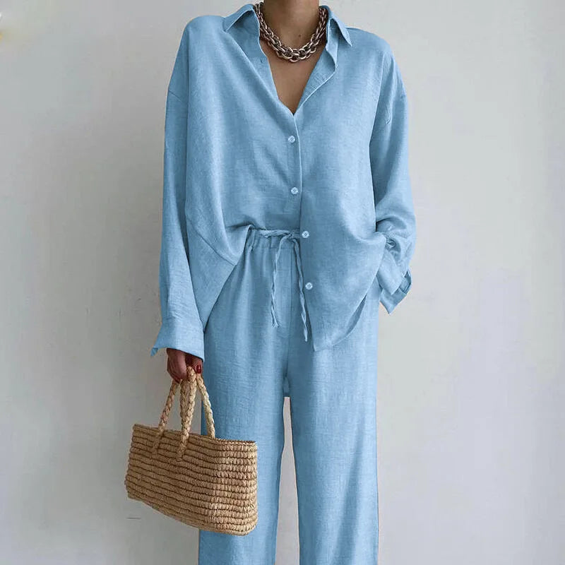 Mariella Aubert Cotton Linen Women Shirt Pants Plus Size Women's Set