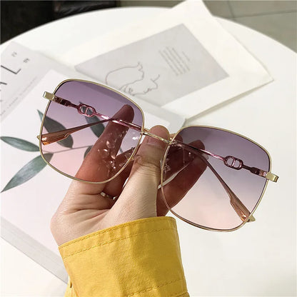 Women's Fashion Metal Large Frame Fade Light Driving Sunglasses