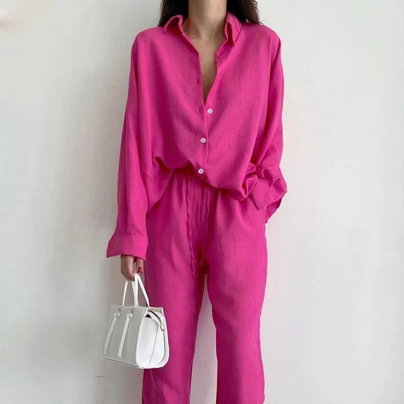 Mariella Aubert Cotton Linen Women Shirt Pants Plus Size Women's Set