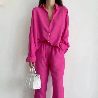Mariella Aubert Cotton Linen Women Shirt Pants Plus Size Women's Set
