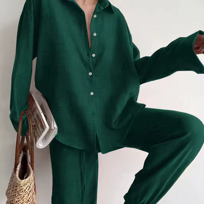 Mariella Aubert Cotton Linen Women Shirt Pants Plus Size Women's Set