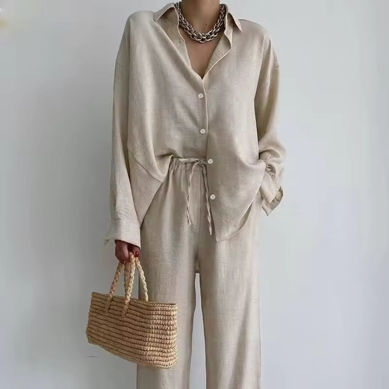 Mariella Aubert Cotton Linen Women Shirt Pants Plus Size Women's Set