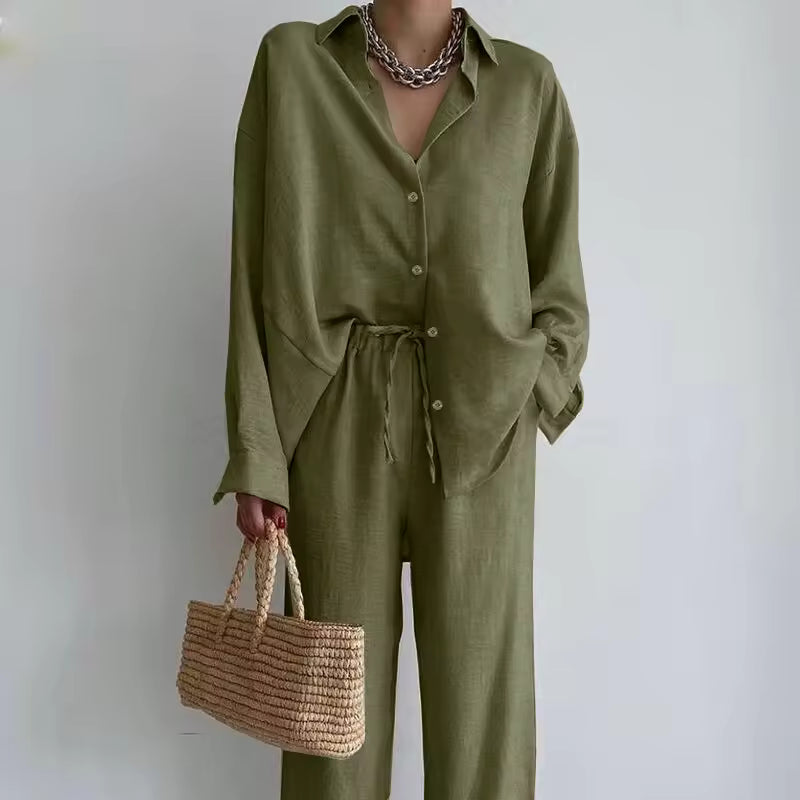 Mariella Aubert Cotton Linen Women Shirt Pants Plus Size Women's Set