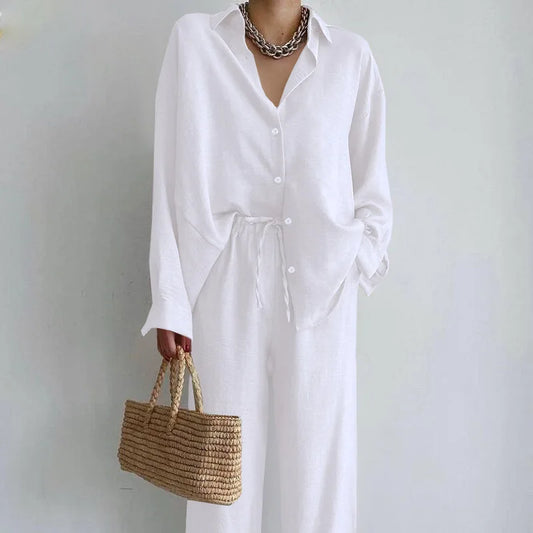 Mariella Aubert Cotton Linen Women Shirt Pants Plus Size Women's Set